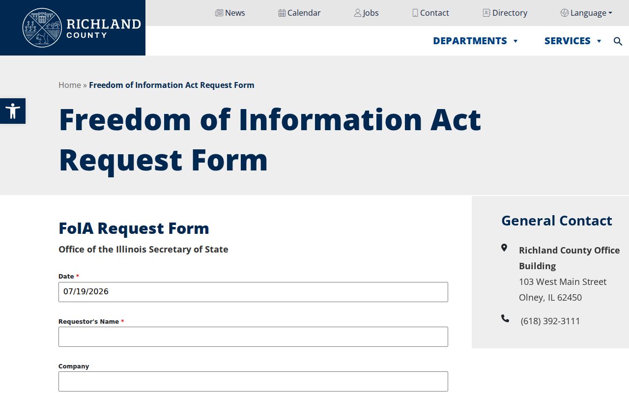 Richland County arrest records FOIA request form